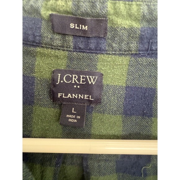 J Crew Shirt Adult L Slim Green Blue Blackwatch Plaid Flannel Business Work Mens - Picture 3 of 3